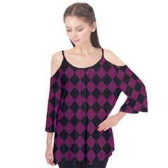 Block Fiesta - Boysenberry Purple & Black Flutter Tees