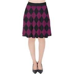 Block Fiesta - Boysenberry Purple & Black Velvet High Waist Skirt by FashionBoulevard