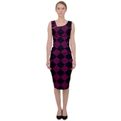 Block Fiesta - Boysenberry Purple & Black Sleeveless Pencil Dress by FashionBoulevard