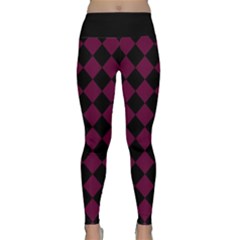 Block Fiesta - Boysenberry Purple & Black Lightweight Velour Classic Yoga Leggings by FashionBoulevard