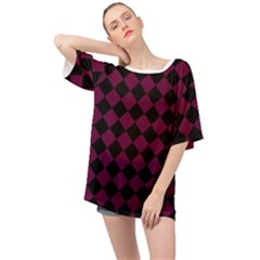 Block Fiesta - Boysenberry Purple & Black Oversized Chiffon Top by FashionBoulevard