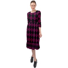 Block Fiesta - Boysenberry Purple & Black Ruffle End Midi Chiffon Dress by FashionBoulevard