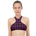 Block Fiesta - Boysenberry Purple & Black High Neck Bikini Top View1