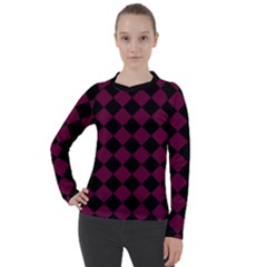 Block Fiesta - Boysenberry Purple & Black Women s Pique Long Sleeve Tee