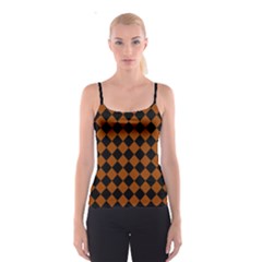 Block Fiesta - Burnt Orange & Black Spaghetti Strap Top by FashionBoulevard