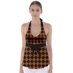 Block Fiesta - Burnt Orange & Black Babydoll Tankini Top by FashionBoulevard