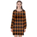 Block Fiesta - Burnt Orange & Black Long Sleeve Chiffon Shift Dress  View1