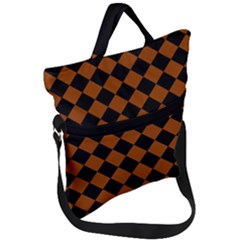 Block Fiesta - Burnt Orange & Black Fold Over Handle Tote Bag by FashionBoulevard