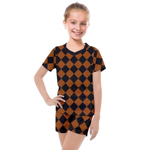 Block Fiesta - Burnt Orange & Black Kids  Mesh Tee And Shorts Set by FashionBoulevard