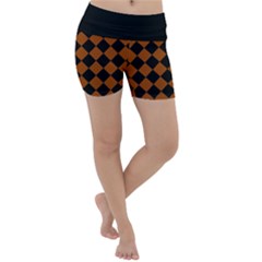 Block Fiesta - Burnt Orange & Black Lightweight Velour Yoga Shorts by FashionBoulevard