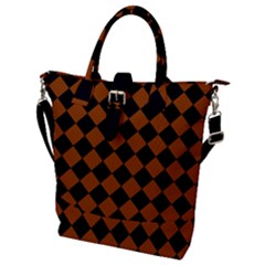 Block Fiesta - Burnt Orange & Black Buckle Top Tote Bag by FashionBoulevard