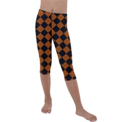 Block Fiesta - Burnt Orange & Black Kids  Lightweight Velour Capri Leggings  by FashionBoulevard