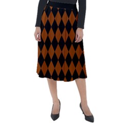 Block Fiesta - Burnt Orange & Black Classic Velour Midi Skirt  by FashionBoulevard