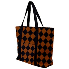 Block Fiesta - Burnt Orange & Black Zip Up Canvas Bag by FashionBoulevard