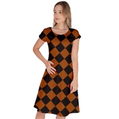 Block Fiesta - Burnt Orange & Black Classic Short Sleeve Dress by FashionBoulevard