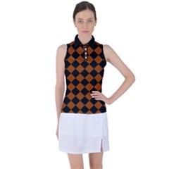 Block Fiesta - Burnt Orange & Black Women s Sleeveless Polo Tee by FashionBoulevard