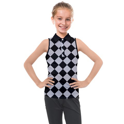 Block Fiesta - Cloudy Grey & Black Kids  Sleeveless Polo Tee by FashionBoulevard