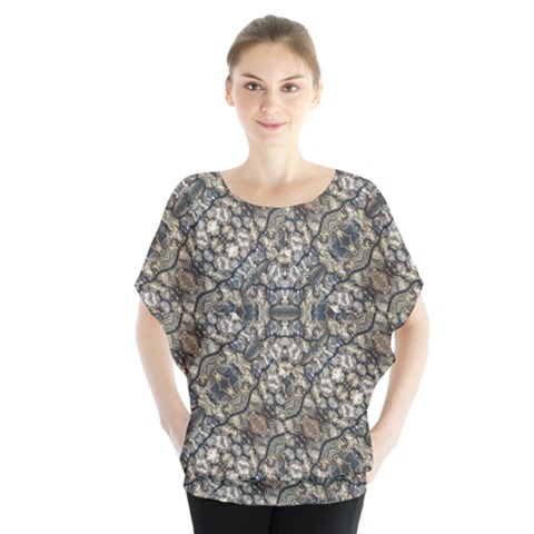 Urban Art Textured Print Pattern Batwing Chiffon Blouse by dflcprintsclothing