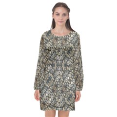 Urban Art Textured Print Pattern Long Sleeve Chiffon Shift Dress 