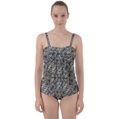 Urban Art Textured Print Pattern Twist Front Tankini Set by dflcprintsclothing