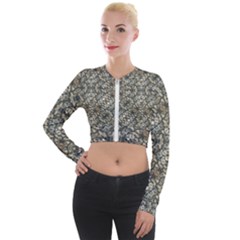 Urban Art Textured Print Pattern Long Sleeve Cropped Velvet Jacket by dflcprintsclothing