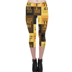 I Love Art Deco Typographic Motif Collage Print Capri Leggings  by dflcprintsclothing