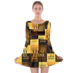 I Love Art Deco Typographic Motif Collage Print Long Sleeve Skater Dress