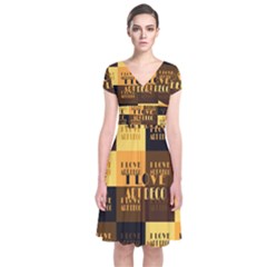 I Love Art Deco Typographic Motif Collage Print Short Sleeve Front Wrap Dress