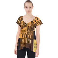 I Love Art Deco Typographic Motif Collage Print Lace Front Dolly Top