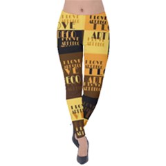 I Love Art Deco Typographic Motif Collage Print Velvet Leggings by dflcprintsclothing