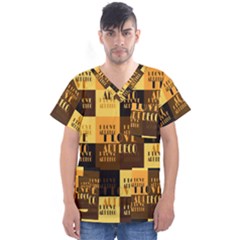 I Love Art Deco Typographic Motif Collage Print Men s V-neck Scrub Top