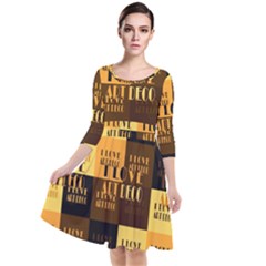 I Love Art Deco Typographic Motif Collage Print Quarter Sleeve Waist Band Dress by dflcprintsclothing