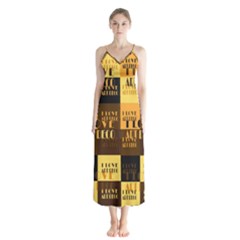 I Love Art Deco Typographic Motif Collage Print Button Up Chiffon Maxi Dress