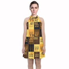 I Love Art Deco Typographic Motif Collage Print Velvet Halter Neckline Dress  by dflcprintsclothing