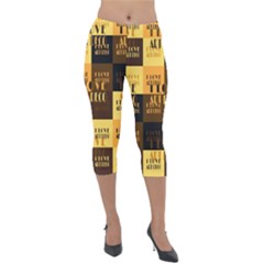 I Love Art Deco Typographic Motif Collage Print Lightweight Velour Capri Leggings  by dflcprintsclothing