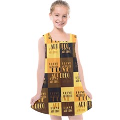 I Love Art Deco Typographic Motif Collage Print Kids  Cross Back Dress