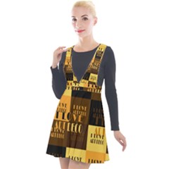 I Love Art Deco Typographic Motif Collage Print Plunge Pinafore Velour Dress