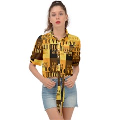 I Love Art Deco Typographic Motif Collage Print Tie Front Shirt 