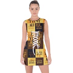 I Love Art Deco Typographic Motif Collage Print Lace Up Front Bodycon Dress by dflcprintsclothing