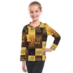 I Love Art Deco Typographic Motif Collage Print Kids  Long Mesh Tee