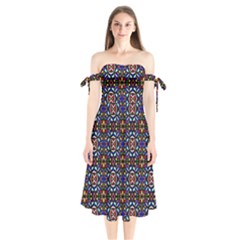 Abstract-s-2 Shoulder Tie Bardot Midi Dress