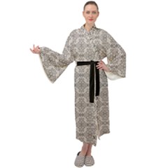 Timeless - Black & Abalone Grey Maxi Velour Kimono by FashionBoulevard