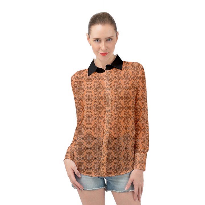 Timeless   Black & Cantaloupe Orange Long Sleeve Chiffon Shirt