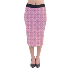 Timeless - Black & Flamingo Pink Velvet Midi Pencil Skirt by FashionBoulevard