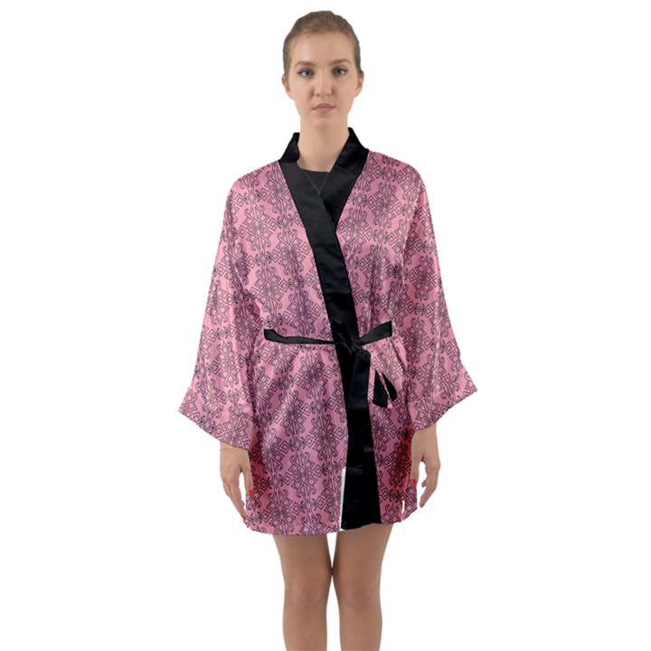 Timeless - Black & Flamingo Pink Long Sleeve Satin Kimono