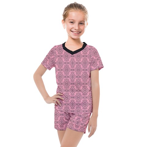 Timeless - Black & Flamingo Pink Kids  Mesh Tee And Shorts Set by FashionBoulevard