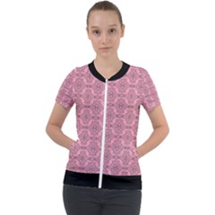 Timeless - Black & Flamingo Pink Short Sleeve Zip Up Jacket by FashionBoulevard