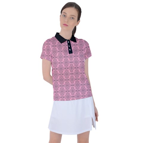 Timeless - Black & Flamingo Pink Women s Polo Tee by FashionBoulevard