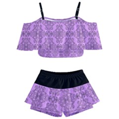 Timeless - Black & Lavender Purple Kids  Off Shoulder Skirt Bikini by FashionBoulevard