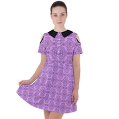 Timeless - Black & Lavender Purple Short Sleeve Shoulder Cut Out Dress  by FashionBoulevard